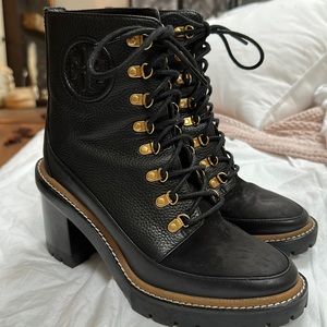 Tory Burch Miller Mixed-Materials Lug Sole Boot
